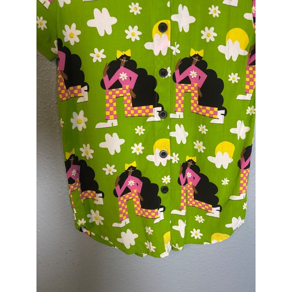 Nooworks Short Sleeve Button Up Shirt Checkered‎ Ladies Lime Green Size XS - Picture 5 of 8